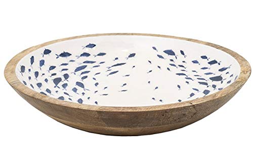 Bol de Madera esmaltado con Peces Impresos, Medidas 38 cms diámetro y 8 cms Alto.