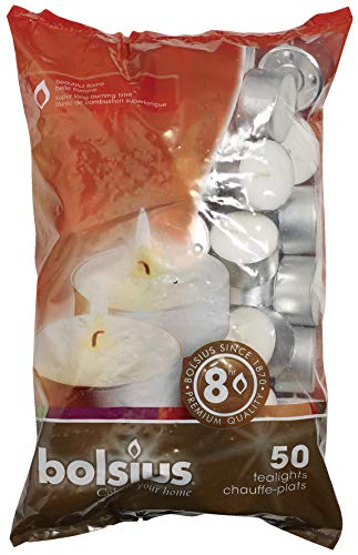 Bolsius – Vela perfumada 103630519700 Velas, Cera de parafina, Blanco, Paquete de 50