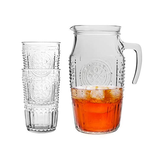 Bormioli Rocco Romantic Jarra - 1600ml y 6 Vasos Multiusos 340ml