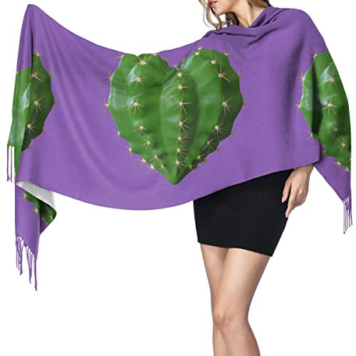 Cactus verde en forma de corazón Concepto Día de San Valentín Moda para mujer Mantón largo Invierno Cálido Bufanda grande Bufanda de cachemira