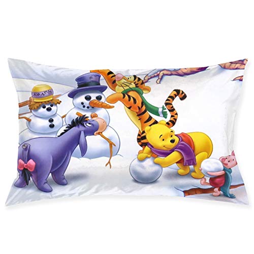 Caelpley Bonita Funda De Almohada Cuadrada De 20"X 30", Funda De Cojín De Terciopelo Suave para Sofá, Hogar, Cama, Decoración-Muñeco de Nieve Disney Winnie Pooh Eeyore