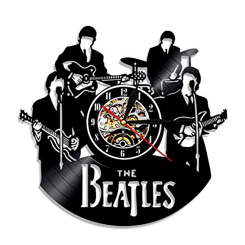 CAGYMJ Vintage Registro De Vinilo Reloj Pared, Creativo LED Los Beatles Regalo Iluminación Decorativa Silencio Negro Reloj De Pared 12 Pulgadas, Apto Cubierta Habitación Sala