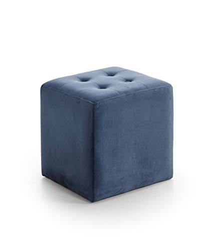 CAMBIA TUS MUEBLES - Puf, Cubo otomano, Taburete reposapiés en Tejido Velvet 35 X 35 X 35 cm (Azul)