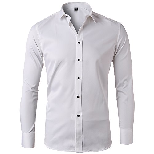 Camisa Bambú Fibra Hombre, Manga Larga, Slim Fit, Camisa Elástica Casual/Formal para Hombre, Blanco, 43 (Cuello 43CM, Pecho 116CM)