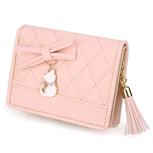 Cartera de Mujer - UTO Monedero Pequeño de Cuero Sintético con Adorno Gato Lindo Borla Gran Capacidad Tarjetas Móvil Bolsillo de Cremallera para Monedas