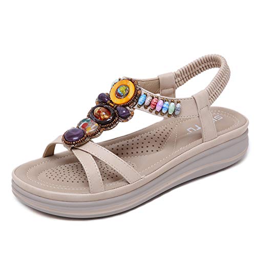 Chanclas/Sandalias de Playa para Mujer Sandalias de Descubierta Mujer Sandalias Planas Mujer Verano Mujer Moda para Mujer Zapatillas Retro Planas Ocasionales Zapatos de Cristal Sandalias