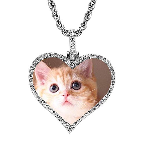 Collares De Fotos, Colgantes con Marco De Fotos En Forma De CorazóN De Amor para Parejas Masculinas Y Femeninas, CumpleañOs, Regalo del DíA De La Madre (Color : Silver, Size : Chain Length 20 in)