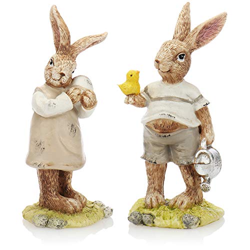 com-four® 2X Conejito de Pascua Decorativo de cerámica Fina - Figura artística Decorativa para decoración de Pascua - conejitos Decorativos como Soporte (02 Piezas 17cm Mujer + Hombre)