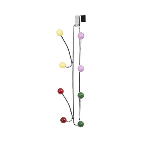 Compactor Chromé Berlingo-Perchero Vertical para Pared (8 Perchas, Chromium Plated Steel | Wooden Colored Balls, Cromado/Multicolor Bolas, No Applicable