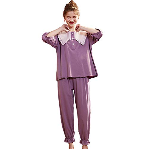 Conjuntos De Pijamas De Algodón para Mujer, 2 Piezas, Bonita Camiseta Y Pantalón De Media Manga, Ropa De Dormir para Mujer, Ropa De Dormir, Pijama para Jóvenes, M-XL,Púrpura,XL