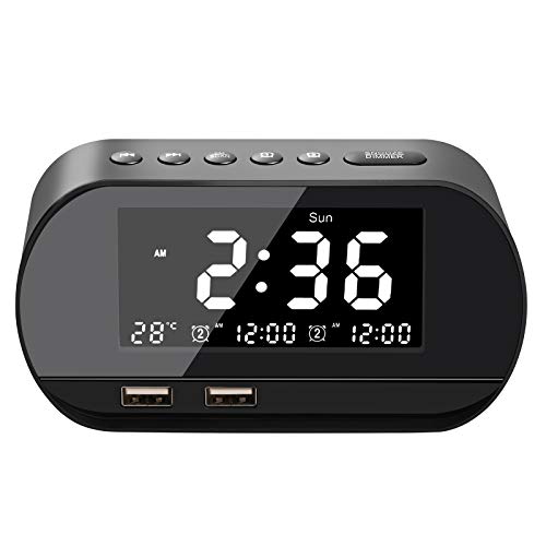 Cozime Radio Reloj Despertador,FM con Temporizador de Apagado,Puertos USB Dobles para Carga,alarmas Dobles,Pantalla Digital con atenuador, repetición,termómetro para dormitorios,Volumen Ajustable