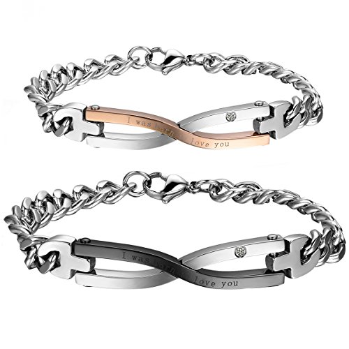 Cupimatch 2 Pulseras para Parejas Acero Inoxidable Simbolo Infinito Brazalete Ajustable 4cm Hipoalergénico Regalo San Valentin Joyería de Moda