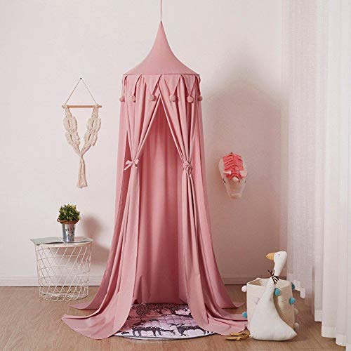 Cúpula redonda con dosel de algodón, mosquitero de algodón, toldo de cama para sala de lectura de niños, decoración de dormitorio (Spandex, rosa)