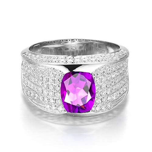 Daesar Anillo de Plata de Ley 925 Plata Púrpura Anillos de Mujer Redondo Anillo Cristal Fucsia Anillo Talla 13,5