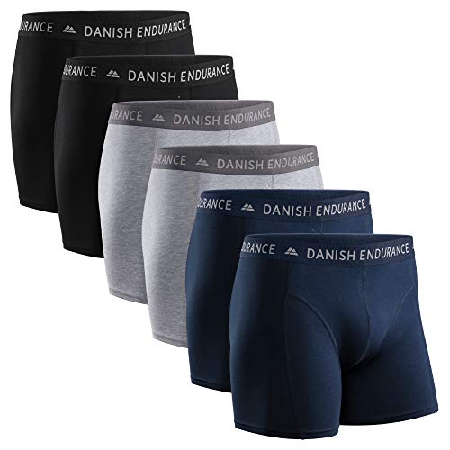 DANISH ENDURANCE Calzoncillos Bóxers de Algodón para Hombre, Ropa Interior, Elásticos, Ultrasuaves, Pack de 6 (Multicolor: 2X Negro, 2X Azul Marino, 2X Gris, XXXL)