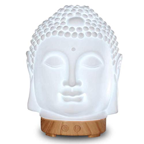 DBGA Difusor de Aceite Esencial de Cabeza de Buda, Difusor de Aromaterapia de Buda, Quemador de Incienso de Cerámica, 100 ml, sin Agua, Apagado Automático, Regalo de Cumpleaños para Mujeres, Zen Yoga