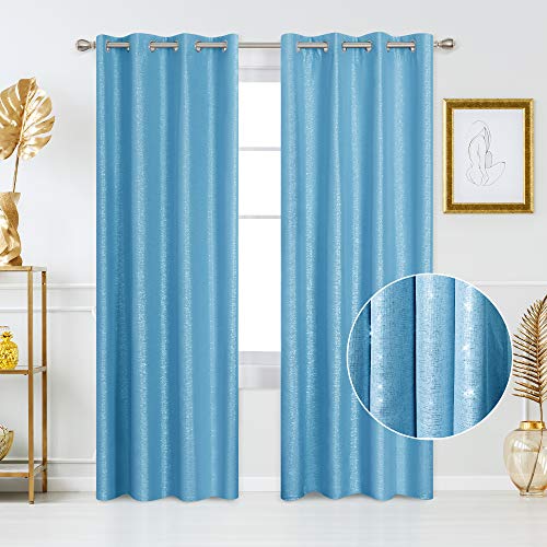 Deconovo Cortinas Salon Habitacion Modernas Aislante Térmica con Ojales 2 Piezas 140 x 260 cm Azul Cielo