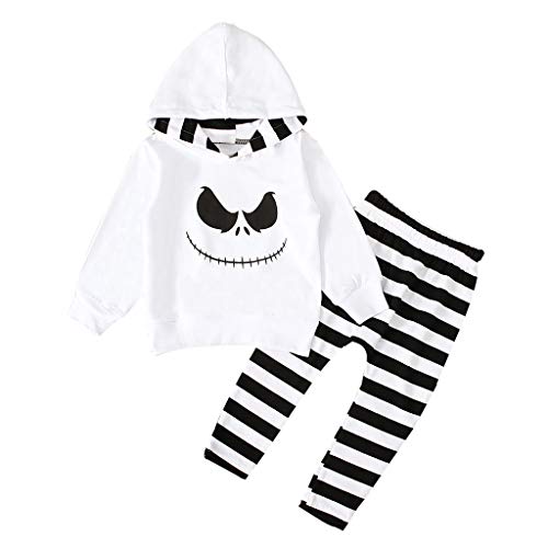 Disfraz Halloween Niño Bebe 1-4 años Ghost Smile Sudaderas con Capucha y Manga Larga + Pantalones a Rayas (2 años, Blanco)