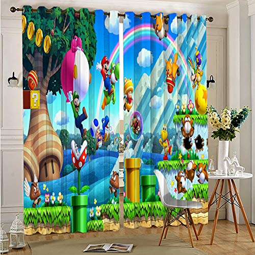 DONEECKL Cortinas opacas para ventana, diseño de Super Mario Bros0, para cortinas de ventana, 201 x 201 cm, con ojales en la parte superior