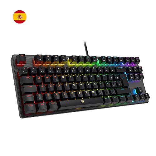 DREVO Tyrfing V2 Teclado Mecánico Gaming, 88 Key Distribución QWERTY Español, RGB retroiluminado Tenkeyless,con Programa Multimedia y Soporte de Software, Outemu táctil [Interruptor Azul, Negro]