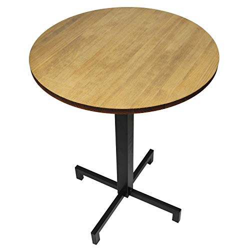 DS Dropshipping Mesa de Bar diametro 70cm Altura 75cm con Pie Central de Acero lacada en Negro y Tablero de Madera Maciza