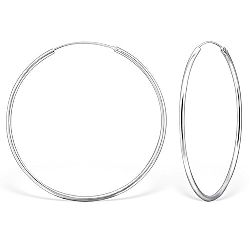 DTPsilver® Pendientes de Aro/Creoles Grandes - Plata de Ley 925 - Espesor 2 mm - Diámetro 80 mm