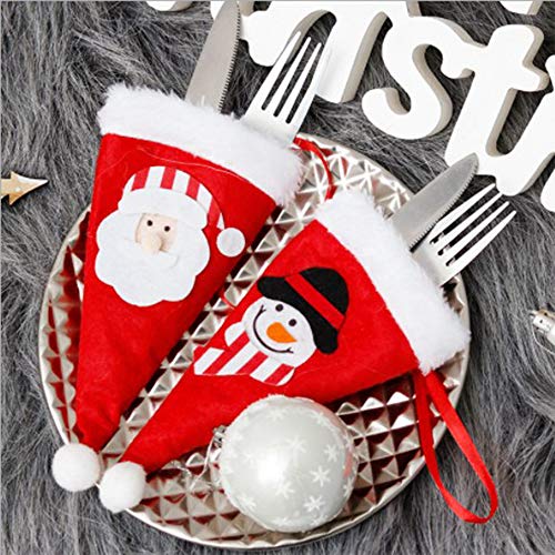 Dulau 10 Piezas Bolsa para Cubiertos Navidad, Navidad Cocina Cubiertos Cuchillo Tenedor Cuchara Papá Noel Muñeco de Nieve Cuchillo Porta Bolsas, Accesorios para la Casa, Restaurante o Decoración