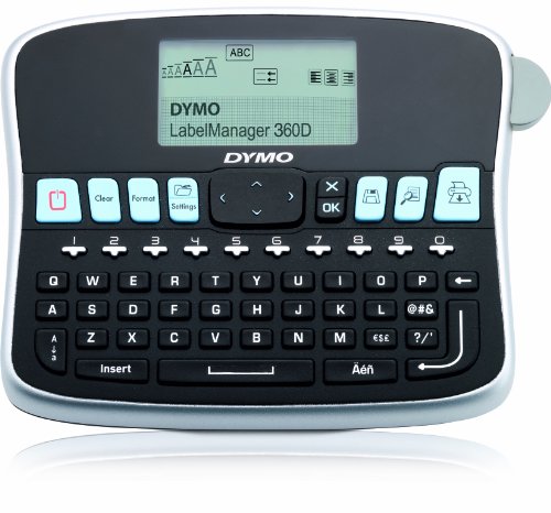 DYMO LabelManager 360D - Impresora de etiquetas (180 x 180 DPI/térmica directa/12 mm/seg/patalla LCD/9 etiquetas/197 x 150 x 71 mm/teclado QWERTY)/color negro y plateado