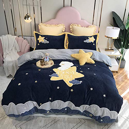 Edredón de Forro Polar para Cama Individual-Franela gruesa de dibujos animados más ropa de cama de plumón cama individual funda nórdica tamaño king funda de almohada regalo-mi_Cama de 2,0 m (4 piezas