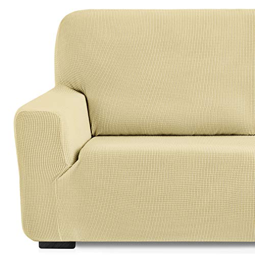 Eiffel Textile Monaco Elastica Adaptable. Funda Sofa Lisa, 94% poliéster 6% Elastano, Beige, Set 3+2 Plazas