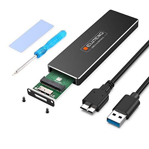 ELUTENG M2 to USB 3.0 NGFF M.2 Carcasa Adapter UASP SATA III Aluminio M.2 Caja Soporte Todos B y B + M Key (Clave) NGFF SSD Enclosure M2 SATA Adaptador con Cable USB 3.0, Not Support NVME (Negro)