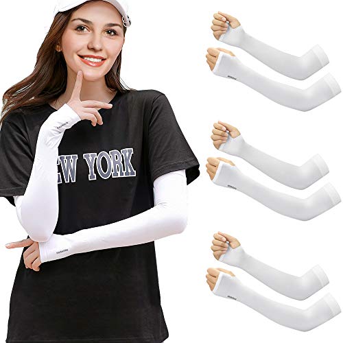 EMAGEREN 3 Pares Manga de Brazo Manga Protectora Solar Transpirable con Pulgar Agujero Manguitos Ciclismo Mangas Protectoras de UV de UPF 50+ para Correr/Pesca/Deporte al Aire Libre para Mujer- Blanco