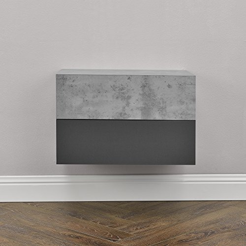 [en.casa] Set de 2 Mesitas de Noche de Pared con cajón - Aspecto de hormigón/Gris Oscuro - 46x30x15cm