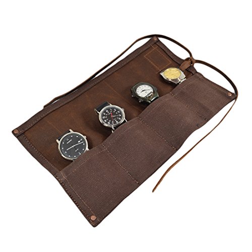 Encerado lienzo viaje reloj rollo organizador con capacidad para 4 relojes hecho a mano por Hide & Bebida:: miel Bourbon