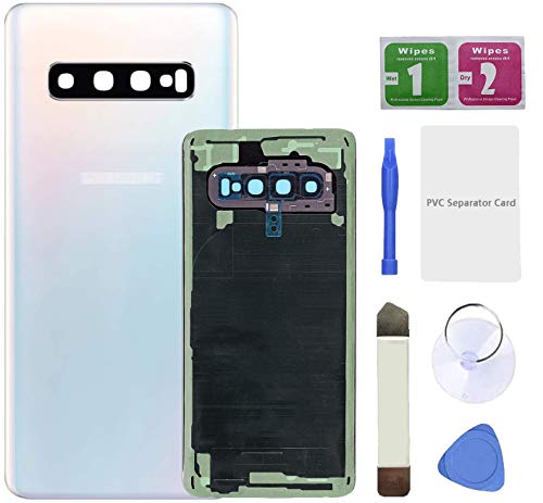 Eonpam Tapa batería Vidrio Trasera Reemplazo para（Samsung Galaxy S10+ Plus） Kit reparación Original Cristal Trasero con Lente de cámara （Prisma Blanco）