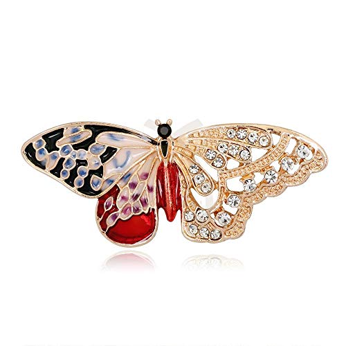 Esmalte izquierdo ala hueca derecha Color dorado Metal negro rojo mariposa insectos broches para mujeres pines accesorios de joyería