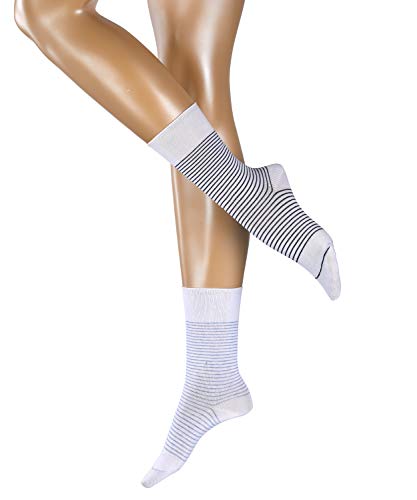 Esprit Fine Stripe Calcetines, Blanco (White 2000), 39/42 (Talla del fabricante: 39-42) (Pack de 2) para Mujer