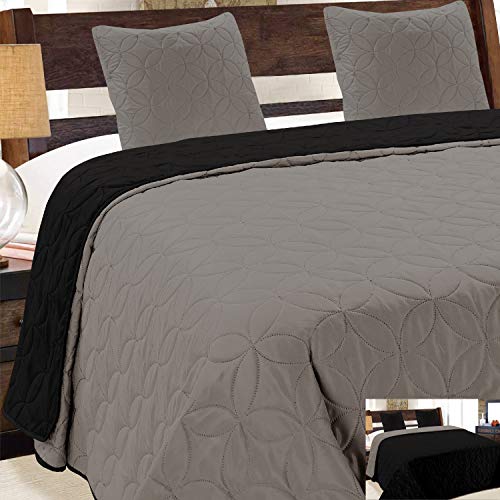 Euromat Vigo 006 - Colcha (3 piezas, 180 x 220 cm, 2 fundas de almohada), color gris y negro