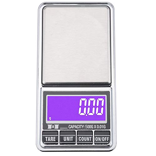 Ewolee Báscula de Bolsillo 0.01g/500g ,Mini Báscula Profesional Digital Electrónica de Joyería de la Escala Bolsillo Escala Balanza de Precisión ( Batería o una conexión USB）
