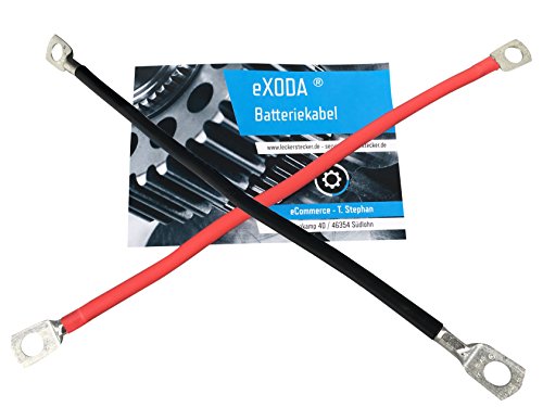 eXODA Juego de Cables de batería 25 mm² 75cm de Cable de alimentación de Cobre con Ojales de Anillo M8 Roj