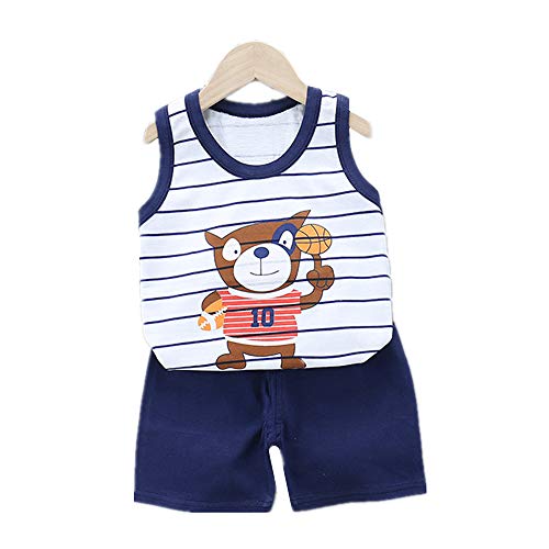 Fansu Conjunto de Pijama para Niños, Chaleco Sin Mangas Ropa de Dormir de Algodón Bebé Verano 2 Piezas Pantalones Cortos Juego de Pijama por 0-7 Años (Baloncesto Azul Marino,55cm (8-18 Meses))