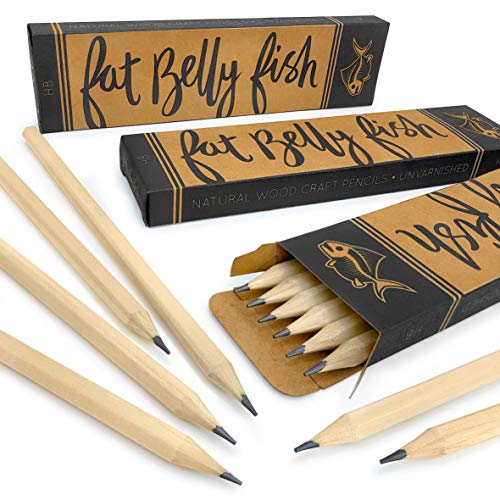 Fat Belly Fish - Lápices de madera natural HB sin barnizar para manualidades, paquete de 36