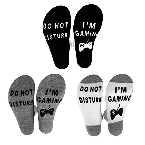 FGFD&OU Calcetines para Mujer y Hombre Calcetines Antideslizantes Divertidos 'Do Not Disturb, I'm Gaming' Ideas para Regalar Algodón Casual Socks (Negro + Gris + Blanco)