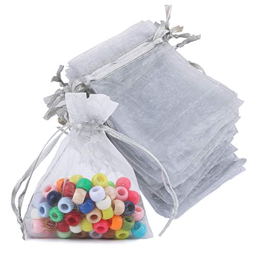 FLOFIA 100 Bolsas Bolsitas de Organza de Boda 7x9cm Grís Pequeñas Bolsas Regalo Organza Tul Joyería Joyas Caramelo Dulces Recuerdo Favores Detalles de Boda Arroz