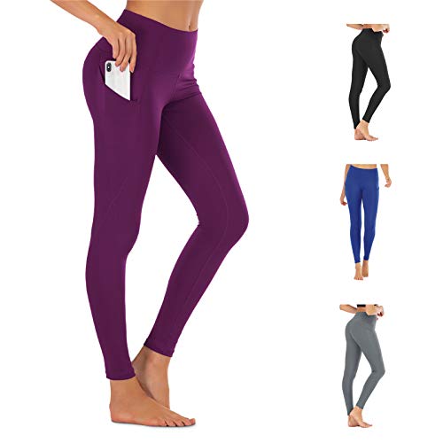 FREEZHOUSHANA Leggings Mujer Pantalones de yoga, Leggins deportivos opacos de cintura alta Medias elásticas con 2 bolsillos para fitness de ocio