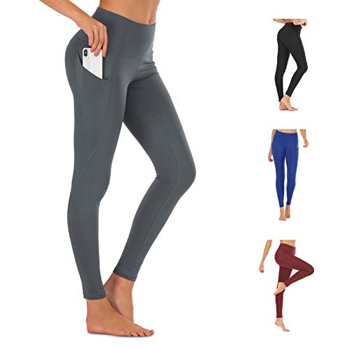 FREEZHOUSHANA Leggings Mujer Pantalones de yoga, Leggins deportivos opacos de cintura alta Medias elásticas con 2 bolsillos para fitness de ocio