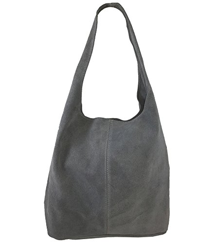 Freyday FFSA33 - Bolso al hombro de Fabricada en piel auténtica. 100% Made in Italy – 100% satisfacción. para mujer Gris gris oscuro