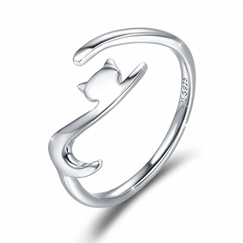 Gato Anillo Mujeres Ajustable de Plata de Ley Compromiso anillo Joyería Regalos para Niñas Mujer