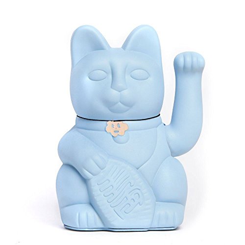 Gato de la Suerte chino. Lucky Cat. Maneki Neko. COLOR AZUL CLARO 12x9x18cm