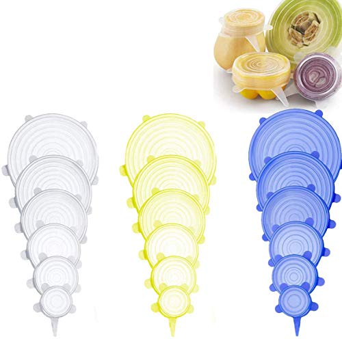 GCOA Tapas de Silicona EláSticas, 18PCS Varios TamañOs de Fundas para Tazones de Silicona, Silicona Ajustables Cocina, Aptas para Lavavajillas, Microondas, Horno Y Congelador